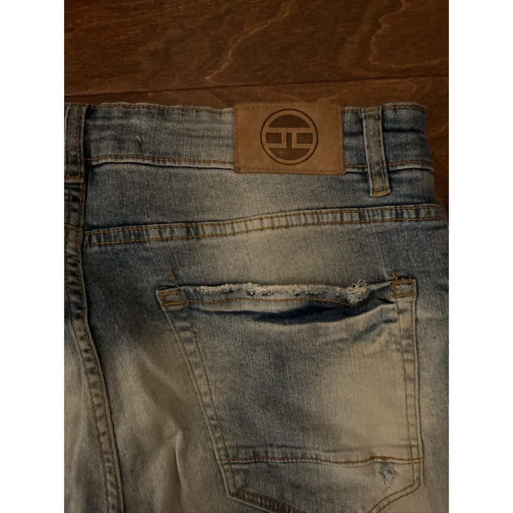 Jordan Craig Mens 34x32 Distressed Blue Denim Skinny Fit Ripped Jeans